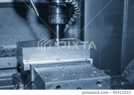 The CNC milling machine rough cutting the injection mold parts by indexable tools. 95412833