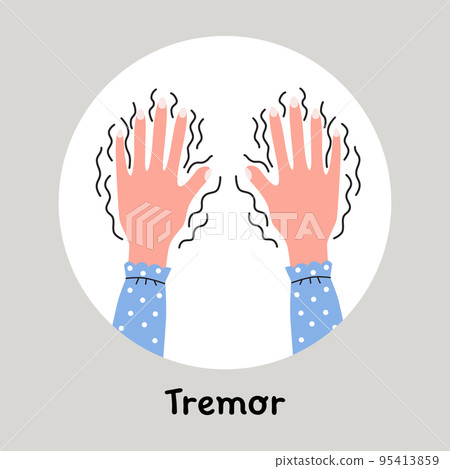 Tremor, shivering on the hands, trembling. Symptom of the disorders or panic. Flat vector illustration 95413859