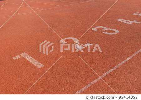 position runner athlete start point row of number in running track sports stadium. business position start up concept. 95414052