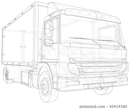 Commercial cargo van. Wire-frame Truck freight. Wire-frame line isolated. Vector rendering of 3d Commercial cargo van. Wire-frame Truck freight. Wire-frame line isolated. Vector rendering of 3d 95414380
