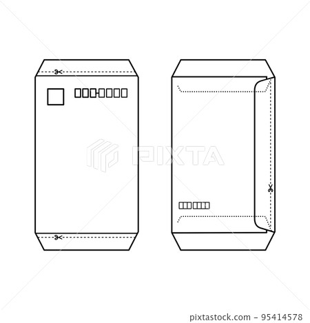 Line drawings of the front and back of an envelope (postal letter, mini-letter) whose top and bottom are not sealed Line drawings of the front and back of an envelope (postal letter, mini-letter) whose top and bottom are not sealed 95414578