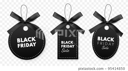 Black Friday sale label with bow and ribbon isolated on white background. Black Friday sale label with bow and ribbon isolated on white background. 95414850