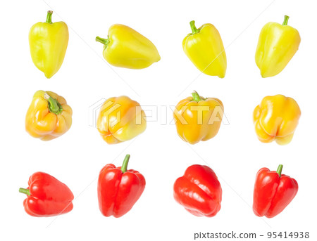 Set of ripe bell peppers on white background Set of ripe bell peppers on white background 95414938