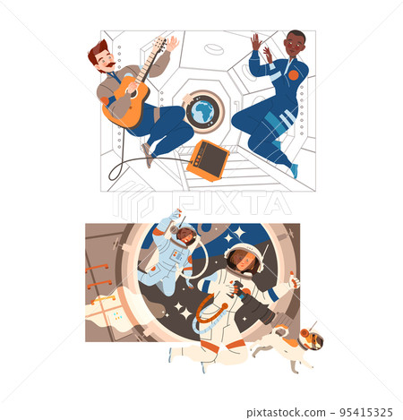 Man and Woman Astronaut Character in Outer Space in Spacesuit Flying on Space Shuttle Vector Set Man and Woman Astronaut Character in Outer Space in Spacesuit Flying on Space Shuttle Vector Set 95415325