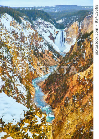 Winter view of Grand Canyon of Yellowstone with Upper Falls Winter view of Grand Canyon of Yellowstone with Upper Falls 95415668