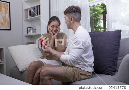 Emotional couple in love, engagement. Asian couple lifestyle concept. 95415778