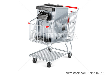 Shopping cart with commercial ice cream machine, 3D rendering Shopping cart with commercial ice cream machine, 3D rendering 95416145