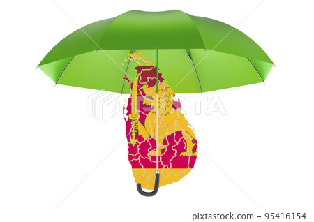 Sri Lankan map under umbrella. Security and protect or insurance concept, 3D rendering Sri Lankan map under umbrella. Security and protect or insurance concept, 3D rendering 95416154