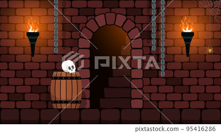 Castle dungeon with torches 95416286