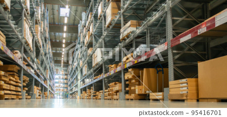 Blur corridor or aisle of supermarket, grocery store or warehouse for background and design element use. Defocused background with bokeh Blur corridor or aisle of supermarket, grocery store or warehouse for background and design element use. Defocused background with bokeh 95416701