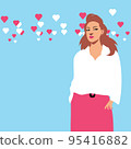 Beautiful young attractive girl. Cartoon flat vector illustration 95416882