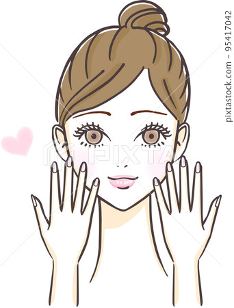Illustration of a smiling young woman doing nail care Illustration of a smiling young woman doing nail care 95417042