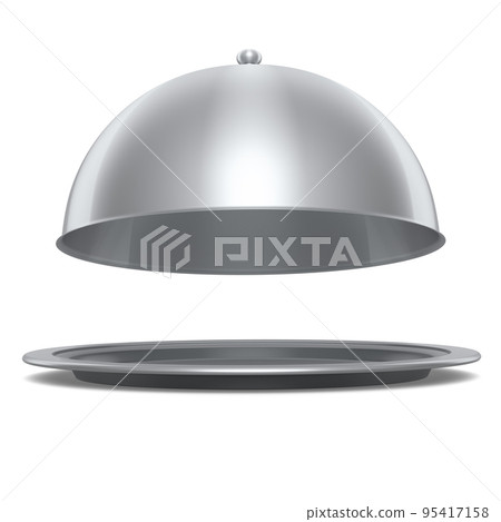 Silver tray with cloche ready to serve isolated on white background 95417158