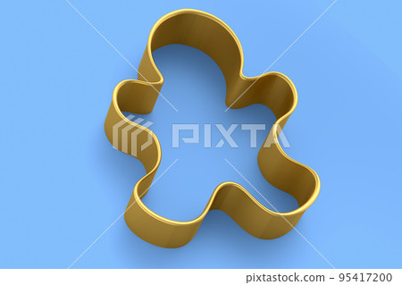 Metal cookie cutters for homemade Christmas biscuit on a blue background. 95417200