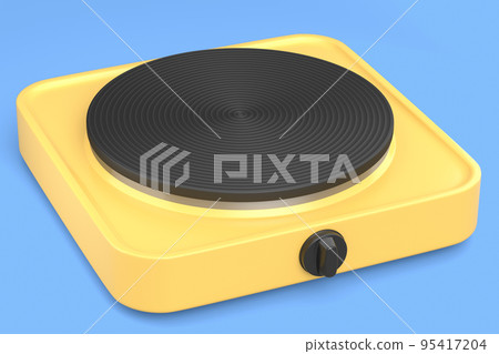 Portable camping electric stove for preparing food isolated on blue background. 95417204