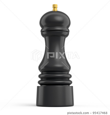 Salt or pepper wooden mill filled with peppercorns on white background. Salt or pepper wooden mill filled with peppercorns on white background. 95417468