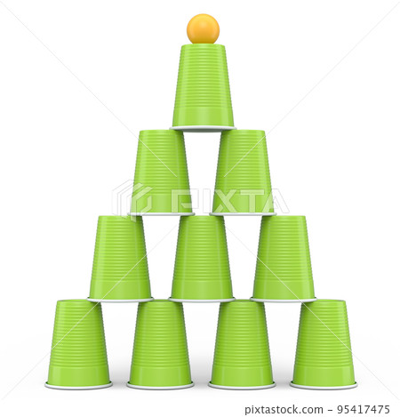 Set of plastic party cup for college ping pong game on white background. Set of plastic party cup for college ping pong game on white background. 95417475