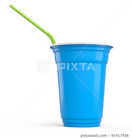 Plastic disposable party cup for coffee or fresh with straw on white background. Plastic disposable party cup for coffee or fresh with straw on white background. 95417486