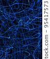 Against a black background Chaos from blue lines. 95417573
