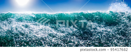 Ocean waves surface texture. Abstract blue water background with splashes of sea foam. 3d 95417682