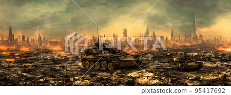 Post apocalypse. Nuclear apocalypse survivor. Ruined Cityscape. Concept. Banner size. Header Post apocalypse. Nuclear apocalypse survivor. Ruined Cityscape. Concept. Banner size. Header 95417692