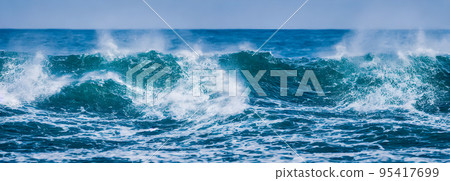 Ocean waves surface texture. Abstract blue water background with splashes of sea foam. 3d 95417699