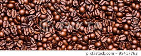 Coffee beans background. Banner size. 3d image 95417762