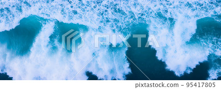 Ocean waves surface texture. Abstract blue water background with splashes of sea foam. 3d Ocean waves surface texture. Abstract blue water background with splashes of sea foam. 3d 95417805