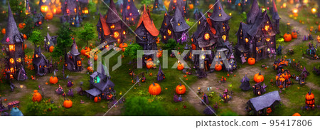 Halloween background. Witch hut. Banner size. Longer Horizontal Position. website header. 3d illustration Halloween background. Witch hut. Banner size. Longer Horizontal Position. website header. 3d illustration 95417806
