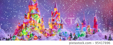 Abstract candy castle. Christmas background. 3d image 95417896