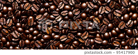 Coffee beans background. Banner size. 3d image 95417900