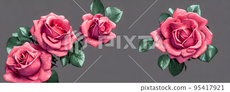 Colorful flower bouquet from red roses for use as background. Banner size.3d 95417921