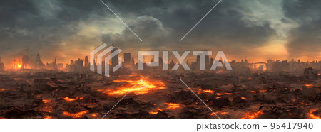 Post apocalypse. Nuclear apocalypse survivor. Ruined Cityscape. Concept. Banner size. Header Post apocalypse. Nuclear apocalypse survivor. Ruined Cityscape. Concept. Banner size. Header 95417940