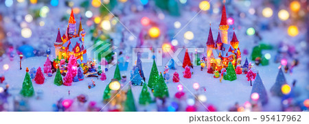 Abstract candy castle. Christmas background. 3d image 95417962