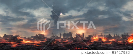 Post apocalypse. Nuclear apocalypse survivor. Ruined Cityscape. Concept. Banner size. Header Post apocalypse. Nuclear apocalypse survivor. Ruined Cityscape. Concept. Banner size. Header 95417983