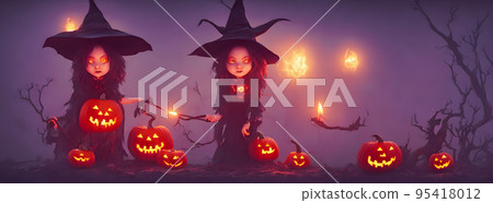 Halloween background. Fantasy cute witch. Abstract concept. 3d Halloween background. Fantasy cute witch. Abstract concept. 3d 95418012