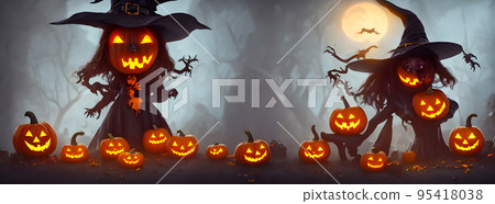 Halloween background. Fantasy cute witch. Abstract concept. 3d Halloween background. Fantasy cute witch. Abstract concept. 3d 95418038