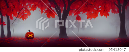 Jack O Lanterns - Halloween Background. Banner size. website header. 3d illustration 95418047