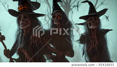 Scary ugly witch. Halloween background. Abstract. 3D Image Scary ugly witch. Halloween background. Abstract. 3D Image 95418055