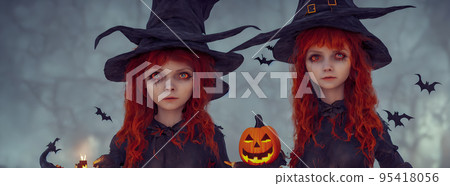 Halloween background. Fantasy cute witch. Abstract concept. 3d Halloween background. Fantasy cute witch. Abstract concept. 3d 95418056
