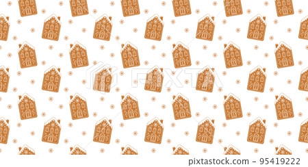Glazed gingerbread houses seamless pattern. Traditional winter biscuit cookies with ornament. Christmas or New Year scrapbooking or wrapping paper, textile or napkin design 95419222