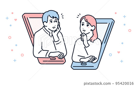 Vector illustration material of a couple making an online call 95420016