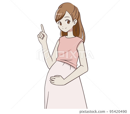 Pregnant woman raising her index finger Pregnant woman raising her index finger 95420490