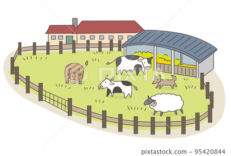 farm with cows and sheep 95420844