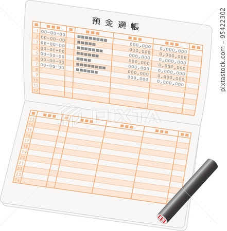 打開的存摺和印章的圖像插圖 95422302