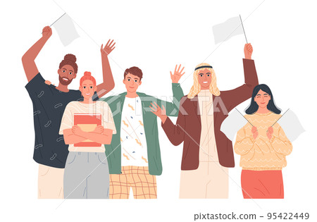 Immigrants of different countries and exchange students in language school with flags 95422449