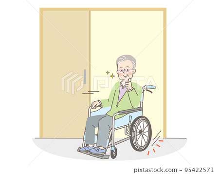 Wheelchair senior man and barrier-free housing Wheelchair senior man and barrier-free housing 95422571