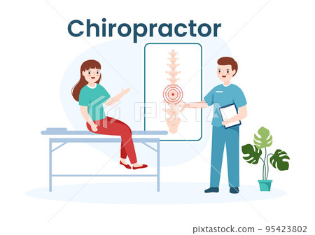 Chiropractor Flat Cartoon Hand Drawn Templates Illustration of Patient in Physiotherapy Rehabilitation with Osteopathy Specialist Natural Treatment 95423802