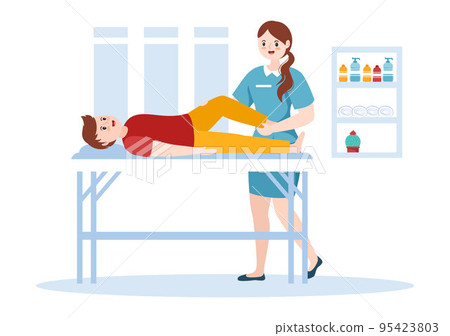 Chiropractor Flat Cartoon Hand Drawn Templates Illustration of Patient in Physiotherapy Rehabilitation with Osteopathy Specialist Natural Treatment 95423803
