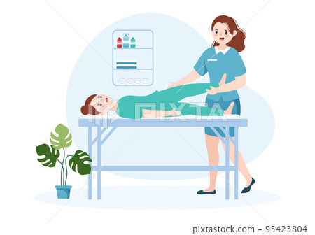 Chiropractor Flat Cartoon Hand Drawn Templates Illustration of Patient in Physiotherapy Rehabilitation with Osteopathy Specialist Natural Treatment 95423804